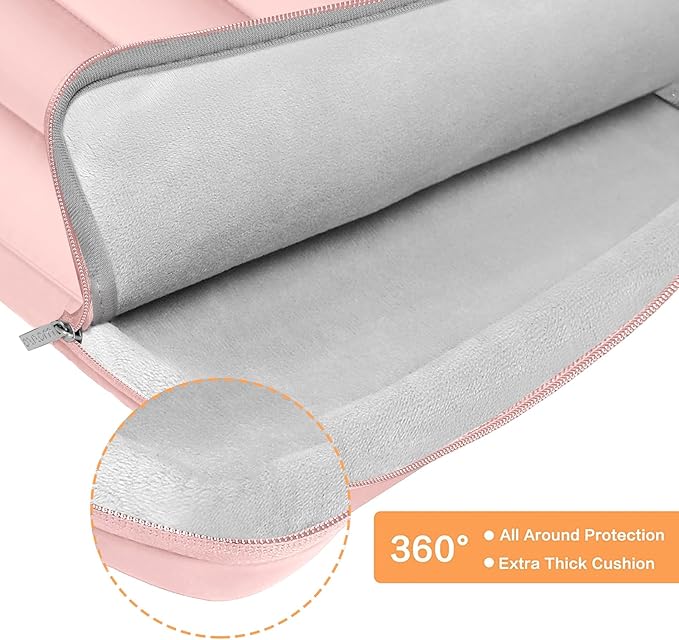 MOSISO 360 Protective 15-15.6 inch Laptop Case, 16 inch Puffy Laptop Sleeve Compatible with MacBook Pro 16, HP, Dell, ASUS, Acer, Lenovo Notebook Computer,Polyester Horizontal Side Open Bag, Pink