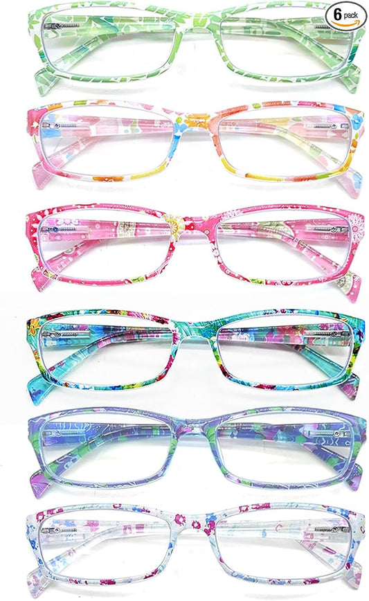 Henotin 6-Pack Reading Glasses Blue Light Blocking Anti Eyestrain Computer Reading Glasses for Women and Men Readers (Mix Color-D, 2.00, Diopters)