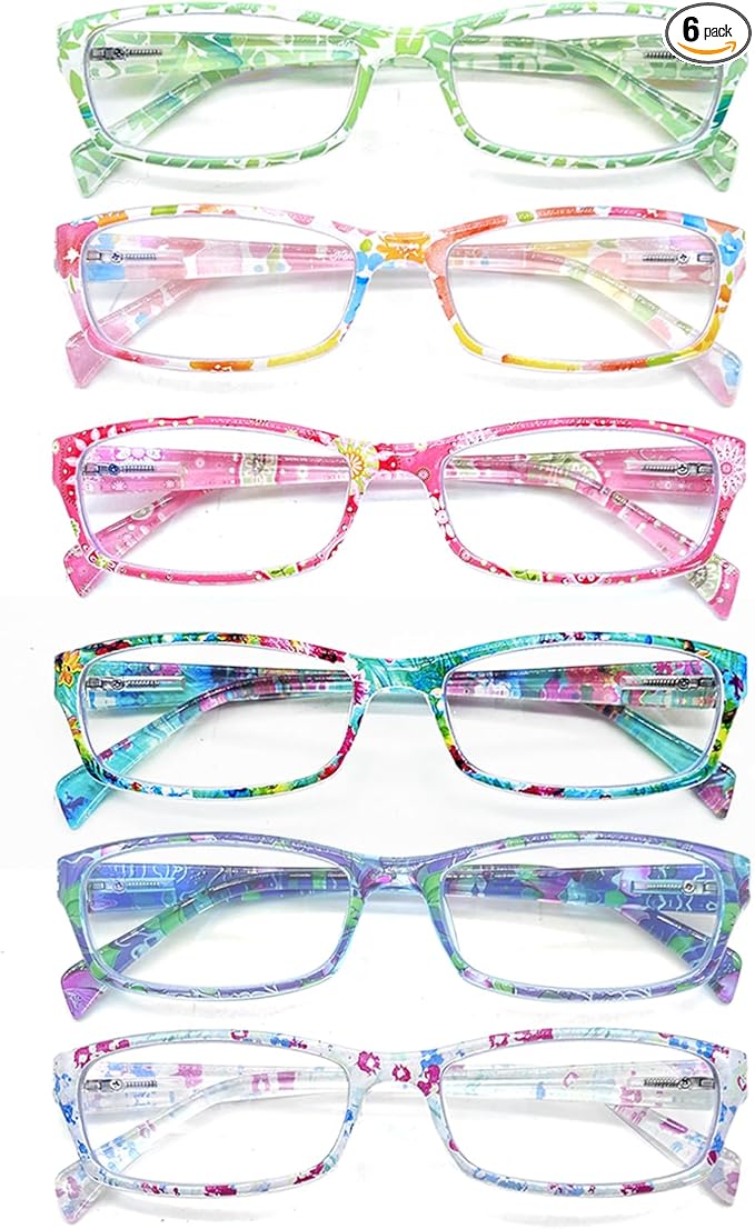 Henotin 6-Pack Reading Glasses Blue Light Blocking Anti Eyestrain Computer Reading Glasses for Women and Men Readers (Mix Color-D, 1.25, Diopters)