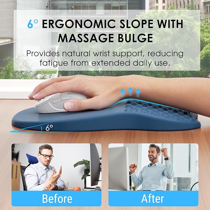 MROCO Ergonomic Mouse Pad with Wrist Support, Wrist Rest Mousepads for Carpal Tunnel Pain Relief, Memory Foam Pad with Massage Bulge and Non-Slip Base for Office, Home, Navy Blue