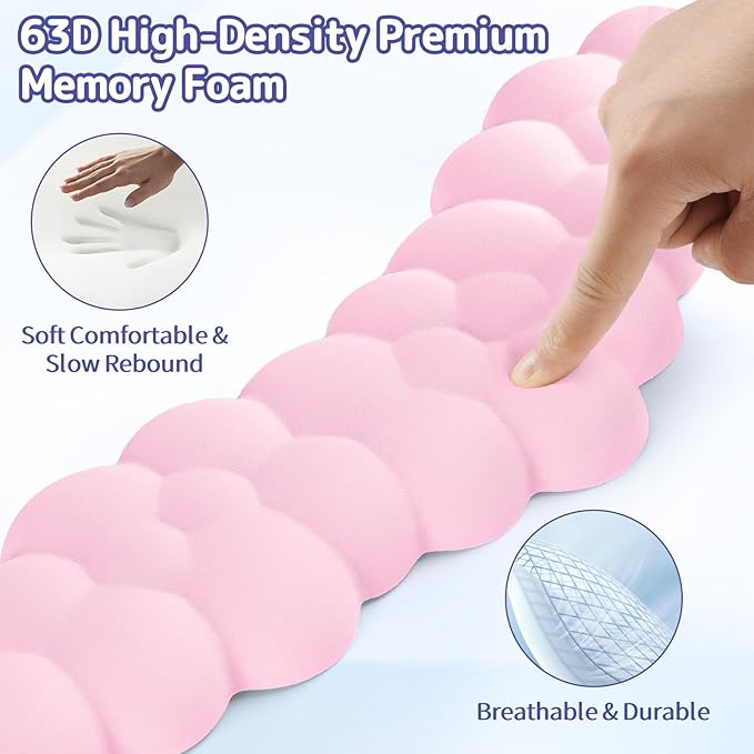 Sushret Cloud Wrist Rest for Keyboard and Mouse, Memory Foam PU Leather Keyboard Wrist Rest with Ergonomic Support, Non-Slip Base, Cute Arm Rest Pad & Palm Cushion, Office Desk Accessory, Pink