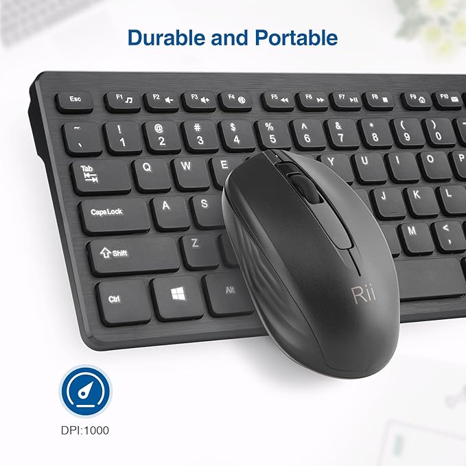 Wireless Keyboard and Mouse Combo - Rii Standard Office PC Keyboard and Optical Wireless Mice (Black)