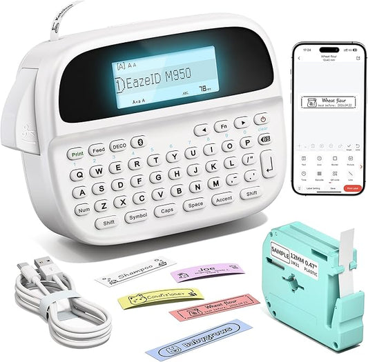 Label Maker Machine with-Tape, Rechargeable Label Maker Waterproof-Labels, Bluetooth Portable Labeler Handheld, Backlit & QWERTY Keyboard, M950 for Home Kitchen Office Classroom Kids Teachers Gifts