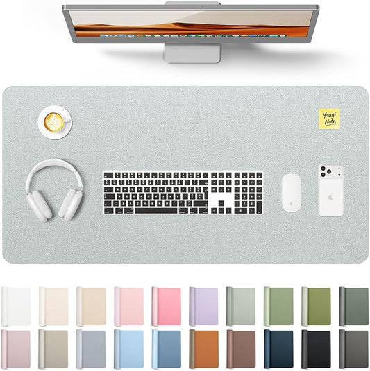 YSAGi Leather Desk Pad Protector, Office Desk Mat, Large Mouse Pad, Non-Slip PU Leather Desk Blotter, Laptop Desk Pad, Waterproof Desk Writing Pad for Office and Home (Silver, 35.4" x 17")
