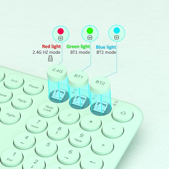 UBOTIE Wireless Green Keyboard, Bluetooth 2.4GHz Dural Mode Connection Scissor Switches Slim Quiet Round Keycaps Full Size Office Computer Keyboards for PC MAC Smart Phones