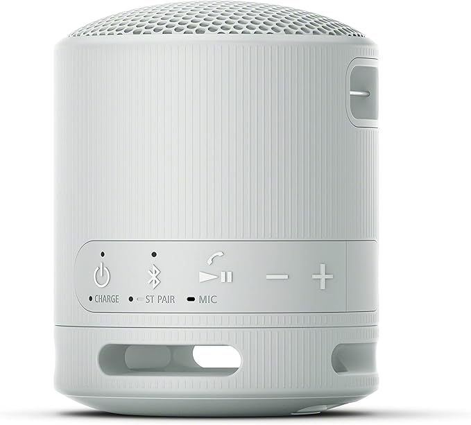 Sony SRS-XB100 Wireless Bluetooth Portable Lightweight Super-Compact Travel Speaker, Durable IP67 Waterproof & Dustproof Shower Speaker, 16 Hr Battery, Versatile Strap, Hands-free Calling, Light Gray