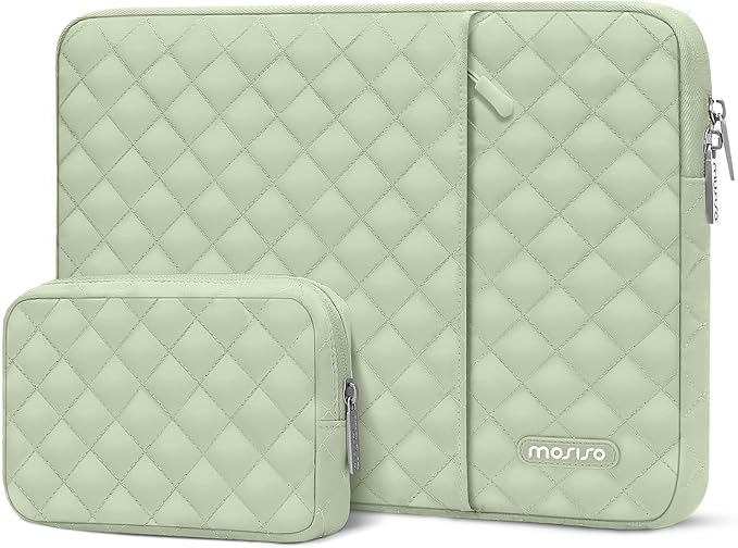 MOSISO Laptop Case 16 inch, 15-15.6 inch Laptop Sleeve Compatible with MacBook Pro 16, HP Dell Acer ASUS Lenovo Notebook, Square Quilted Vertical Computer Bag with Pocket&Small Case, Sage Green