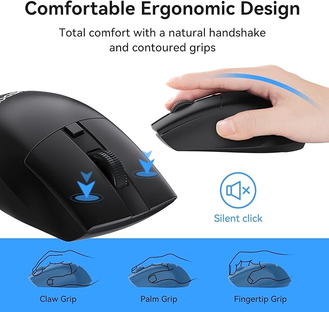 AUSDOM Wireless Mouse for Laptop - Computer Mouse with 2.4G USB Mini Receiver, 1600 DPI Optical Tracking, Cordless Portable Computer Mice for PC, Mac, Notebook, Black