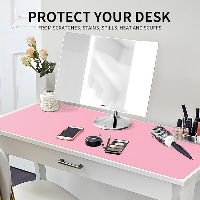 Large Office Leather Desk Mat, Large Mouse and Keyboard Pad, Laptop Pad, Desktop Protector(Pink, 31.5 in. x 15.7 in.)