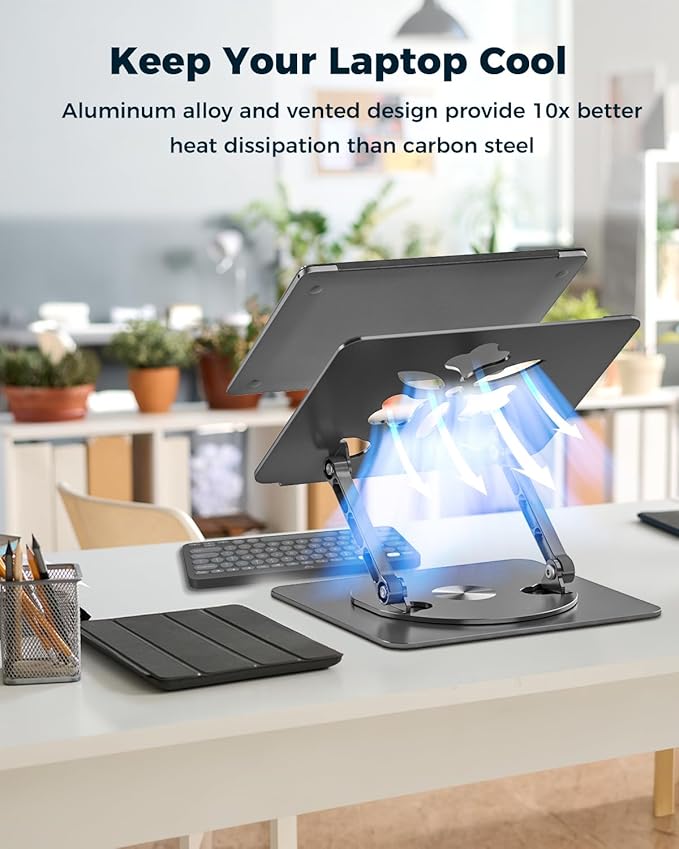 Aoviho 360° Rotating Laptop Stand for Desk | Adjustable, Foldable, Portable Aluminum Ergonomic Riser | Compatible with MacBook, Dell, HP & All Laptops 10-16 inch | Rose Gold