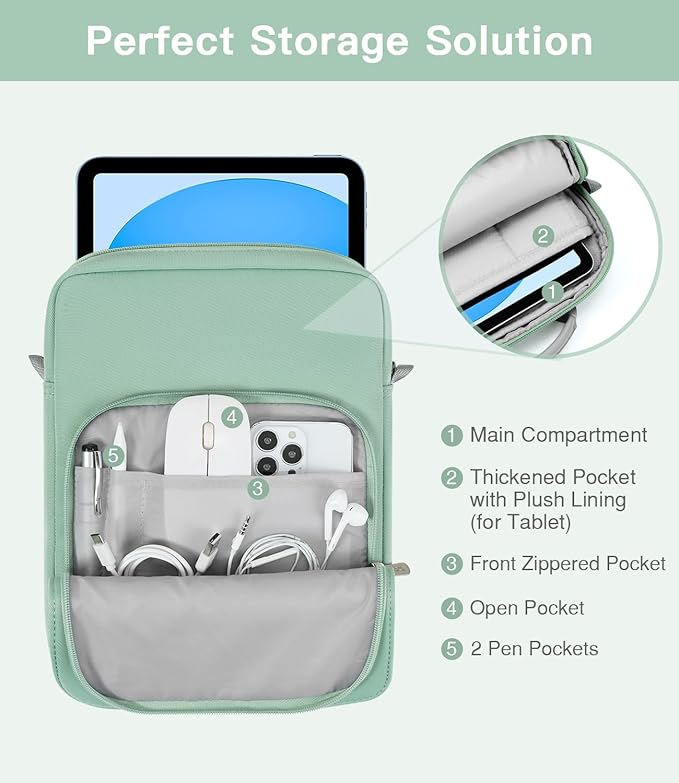 MoKo 9-11 Inch Tablet Sleeve Bag Handle Carrying Case with Shoulder Strap Fits iPad Pro/Air/A16 11 inch,iPad 10th 10.9,i-Pad 9/8/7th 10.2,iPadAir 5/4th 10.9,i-Pad 9.7,Tab S8/S9 11", Cyan