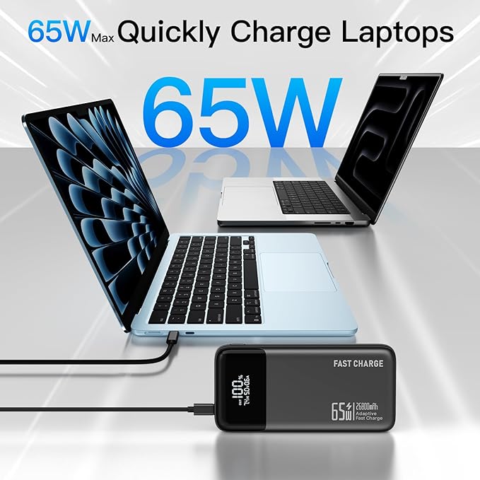 2026 Laptop Portable Charger Power Bank, 26800mAh 65W Compact USB C Laptop Power Bank, PD QC Fast Charging 3-Output Battery Pack for MacBook iPad Tablet Steam Deck iPhone 17 16 15 14 Samsung S24