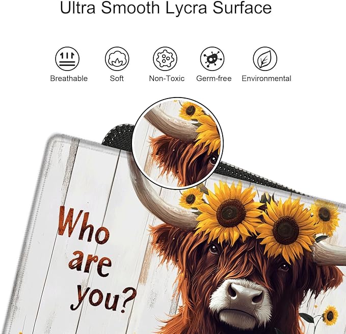 XL Mouse Pad Gaming Desk Mat for Desktop Extended Mousepad Sunflower Cow Desk Pad 24x12 Computer Mat Large Mouse Pads for Wireless Mouse Office Laptop Accessories Gift