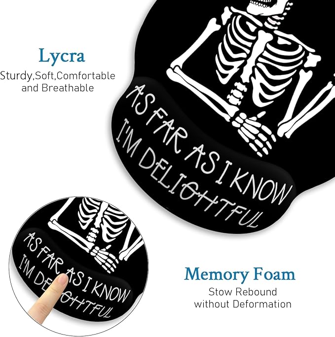 Ergonomic Mouse Pad with Wrist Support, Gothic Skull Skeleton Mouse Pad with Wrist Rest, Gaming Mousepad with Non-Slip Pain Relief PU Base, Cute Mouse Pad for Desk Accessories Office Supplies Decor