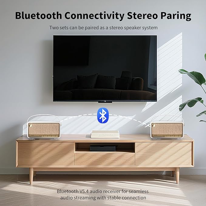 Edifier Retro Wood Bluetooth Speaker, Wireless Portable Speakers with 40W Hi-Res Audio, Stereo Pairing ConneX App, USB and TF Card Ivory