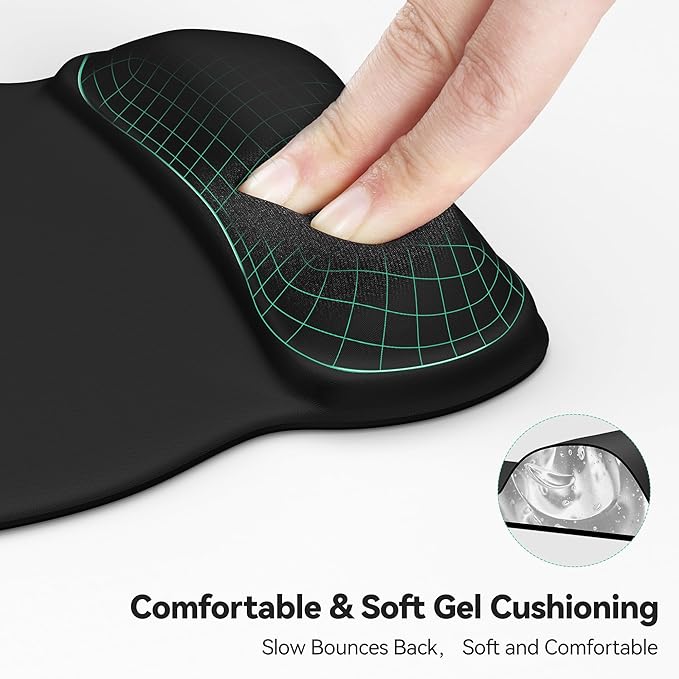 TECKNET 2 Pack Gel Mouse Pad with Wrist Rest, Ergonomic Office Mousepad with Wrist Support - Non-Slip & Smooth Surface Comfortable Desk Accessories Mat for Office, Gaming and Study - Charcoal Black