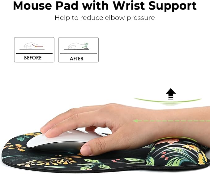 EooCoo Ergonomic Mouse Pad with Wrist Support, Mousepad with Memory Foam Wrist Rest and Non-Slip Base for Computer, Cafe, Home & Office, 9.64 x 8.26 in Office Desk Accessories