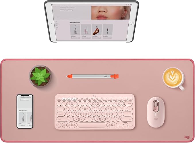 Logitech Desk Mat - Studio Series, Multifunctional Large Desk Pad, Extended Mouse Mat, Office Desk Protector with Anti-Slip Base, Spill-Resistant Durable Design, in Darker Rose