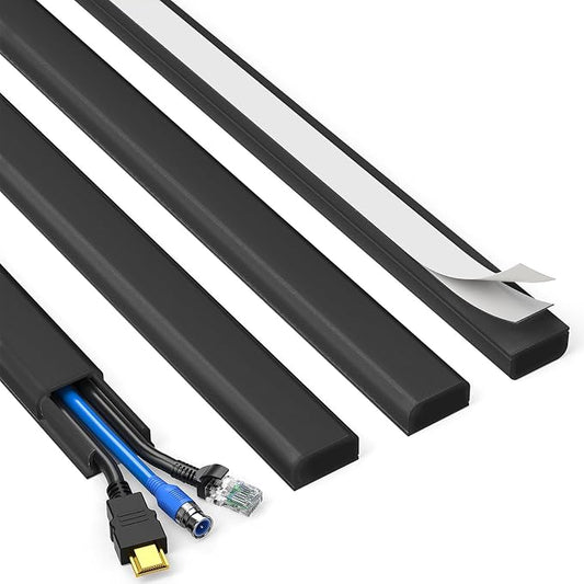 Delamu Black Cord Hider, 56.7in Black Cable Hider, Cord Covers for Wires on Wall, Wire Hider Wire Covers for 2-3 Cords on Wall, Easier Setup Cable Raceway Cable Management, 4X L14.2 W0.94 H0.47in by DELAMU