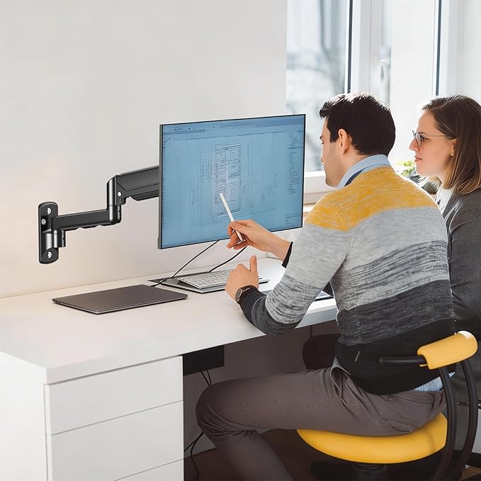 MOUNT PRO Monitor Wall Mount for 13 to 32 Inch Computer Screens, Single Monitor Mount with Tilt/Swivel/Rotation Adjustable, Gas Spring Wall Arm Holds up to 19.8lbs, Vesa Wall Mount 100x100