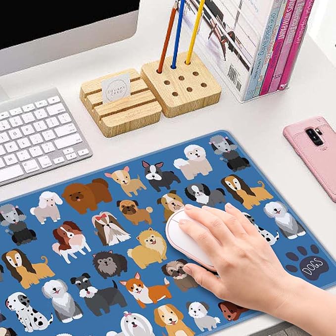 Cute Dog & Puppy XL Gaming Mouse Mat - 31.5 x 11.8 Inch Extended Long, Thin Desk Pad for Keyboard Mice