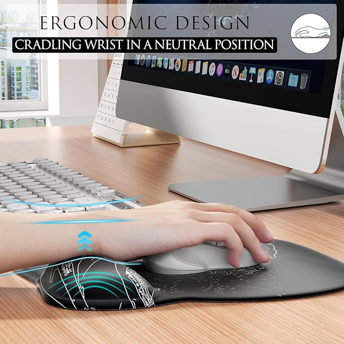 MROCO Ergonomic Mouse Pad with Gel Wrist Rest, Smooth Wrist Support Surface, Non-Slip PU Base for Pain Relief, Comfortable Mousepad for Computer, Laptop, Office & Home, 9.4 x 8.1 in, Kanagawa Wave