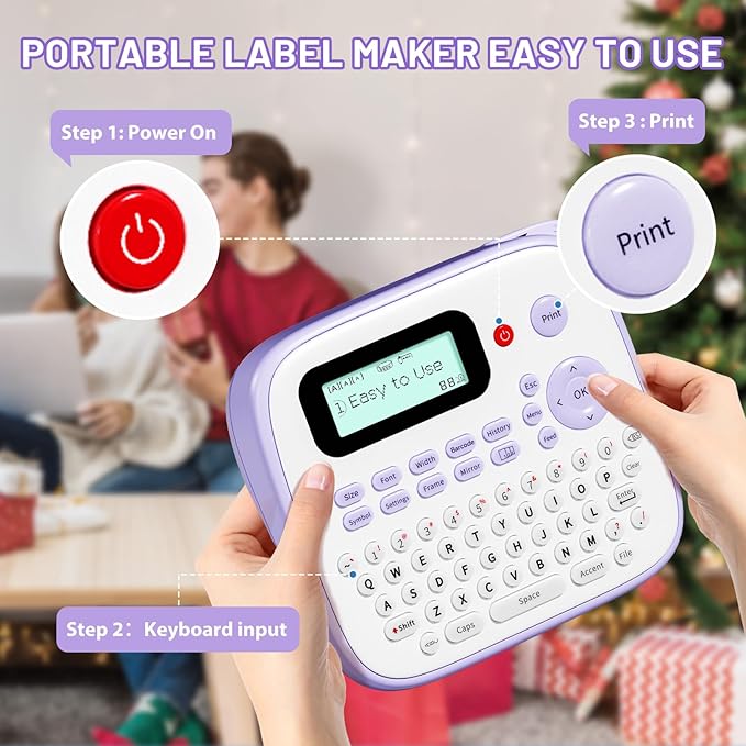 Label Maker Machine with-Tape Waterproof, Desktop Label Maker, Portable Labelmaker Purple for Teachers Kids Classroom, Labeler with Multiple Symbols &Fonts for Home Office School Use, D210S