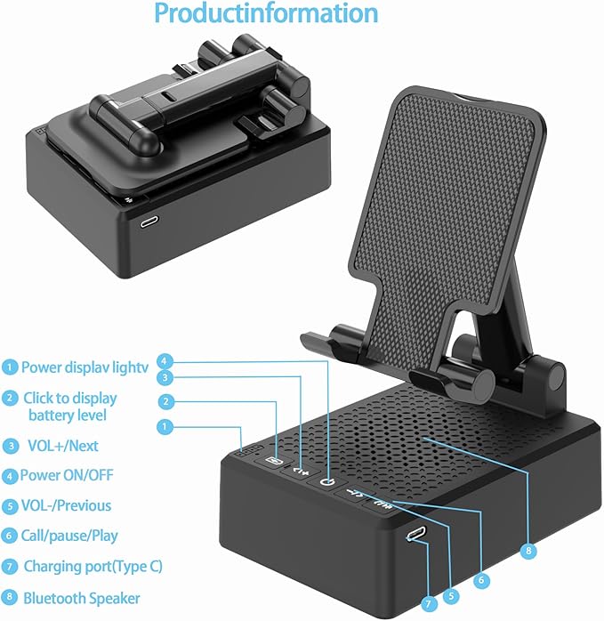 Gifts for Men Him Dad Women, Cell Phone Stand with Wireless Bluetooth Speaker and Anti-Slip Base HD Surround Sound Perfect for Kitchen with Bluetooth Speakers for Desk Compatible with iPhone Speaker