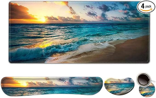 ToLuLu Extended Gaming Mouse Pad, Memory Foam Ergonomic Keyboard Mouse Wrist Rest Support Set, Large Desk Mat with Stitched Edges, Non-Slip Base Mousepad for Home Office Game and Study, Sunset