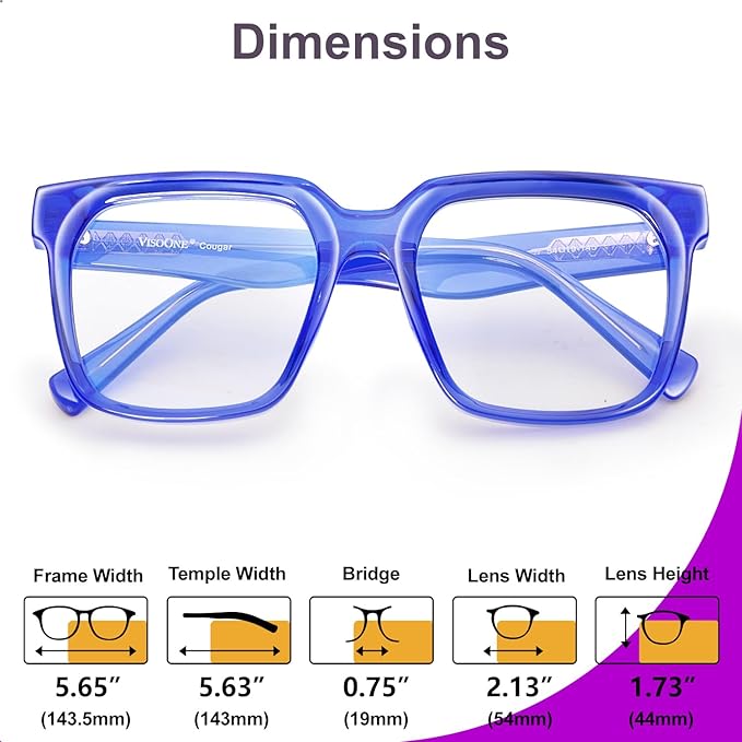 VISOONE Rectangle TR90 Blue Light Blocking Glasses Computer Eyewear with Preppy Look for Women and Men Cougar