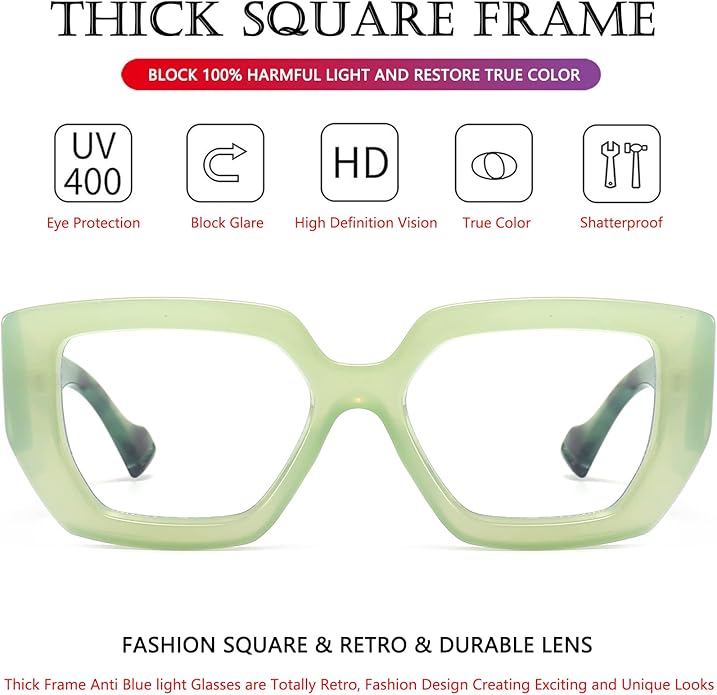 AIEYEZO Thick Frame Blue Light Glasses Men Women, Fashion Square Computer Eyeglass Anti Eyestrain & Prevent Headache