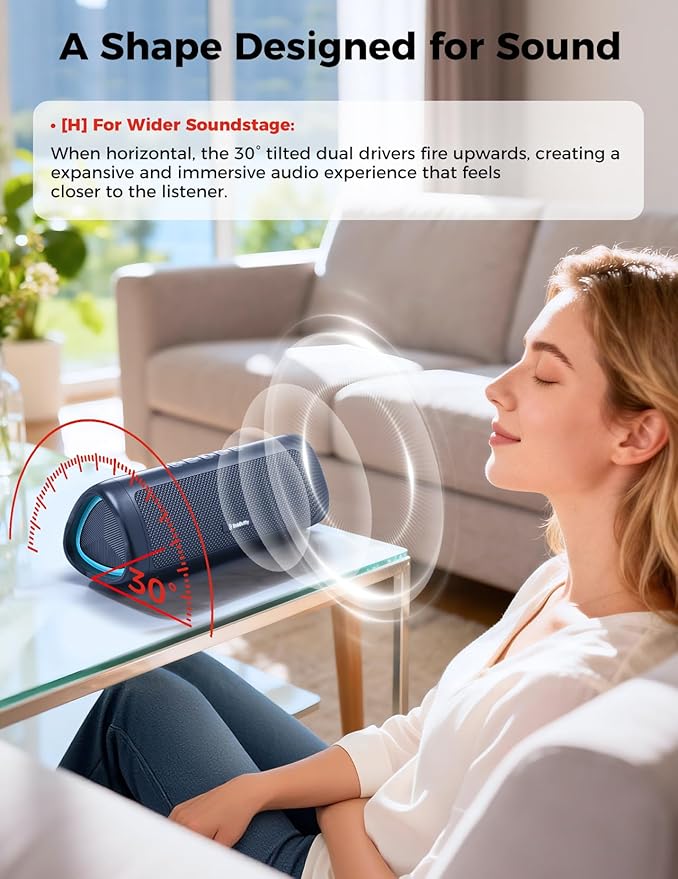 Bluetooth Speaker with HD Sound, Portable Wireless, IPX5 Waterproof, Up to 20H Playtime, TWS Pairing, BT5.3, for Home/Party/Outdoor/Beach, Electronic Gadgets, Birthday Gift (Navy)