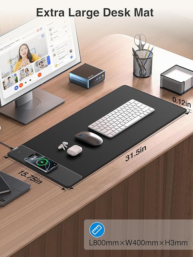 2-in-1 Mouse Pad with Magnetic Wireless Charging, Gaming Mouse Pad, 31.5"x15.8" Large Desk Mat for Laptop/Keyboard, Waterproof Smooth Surface, Non-Slip Base, No Adapter
