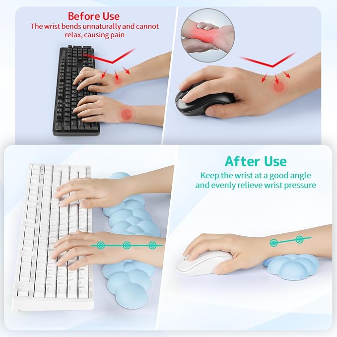 Sushret Cloud Wrist Rest for Keyboard and Mouse, Memory Foam PU Leather Keyboard Wrist Rest with Ergonomic Support, Non-Slip Base, Cute Arm Rest Pad & Palm Cushion, Office Desk Accessory, Blue