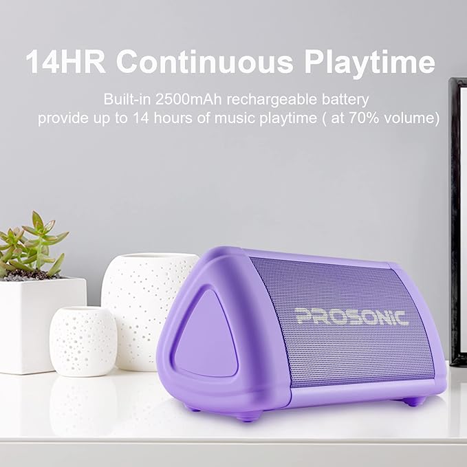 Prosonic BT3 Portable Wireless Bluetooth Speaker with 10W Stereo Sound & Bass Boost -Rich Sound & Intense Bass -Bluetooth 5.0 -Microphone -IPX5 - in & Outdoor Speaker (Purple)