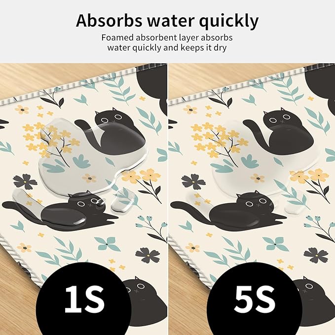 Desk Mat,Big Desk Pad,31.5 x 11.5in Extended Gaming Mouse Pad,Large Mouse Pad for Desk Rubber Base Mousepad with Stitched Edges,Keyboard Mouse Mat for Work Game Office Home - Cat in Flower