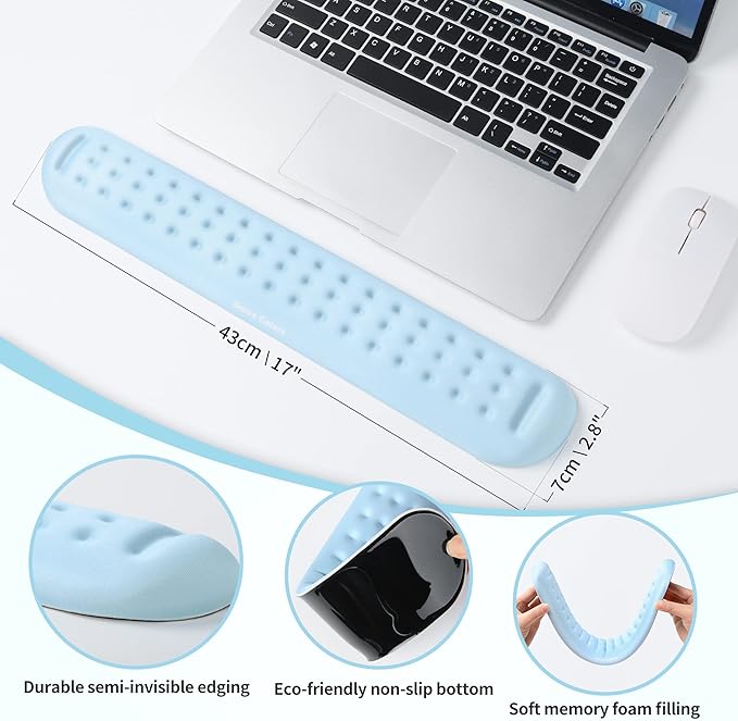 Univo Colors Light Blue Superfine Memory Foam Keyboard Wrist Rest Soft Gel Ergonomic Wrist Support Pad for Computer, Laptop, Office, Gaming, Typing