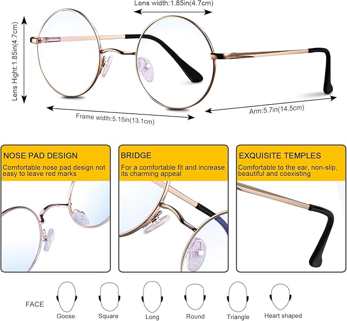 Brigtlaiff Round Blue Light Blocking Glasses for Men Women, Computer Gaming TV Glasses Anti Eyestrain with Metal Frame
