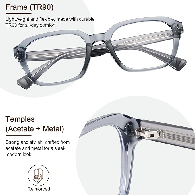 Dollger Blue Light Glasses Men Rectangle Vintage Anti BlueLight Blocking Glare Cute Trendy Computer Gaming UV Eyeglasses