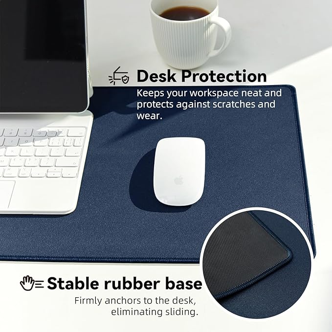 Waterproof Large Gaming Mouse Pad with Durable Stitched Edges, Non-Slip Rubber Base, Grainy Jacquard Mouse Mat Desk Pad for Home Office Gaming, 27.6"x11.8"x0.12", Matte Navy Blue