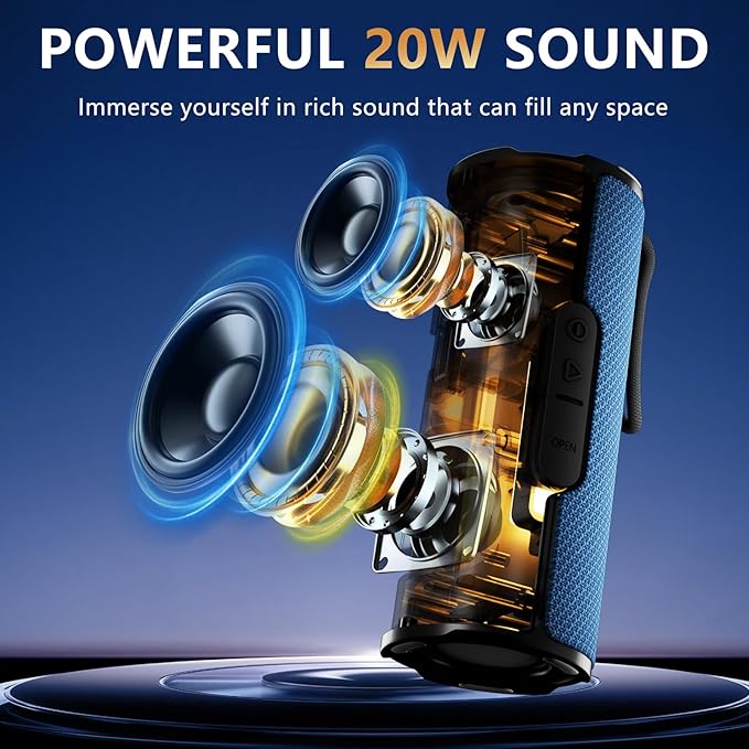 BYANDBY Bluetooth Speaker with IPX5 Waterproof 2 Portable, Long Playtime, Wireless Stereo Pairing, 12W Stereo Sound, BT 5.3, Bassup, Electronics for Home, Shower, Outdoors, Travel(Blue)