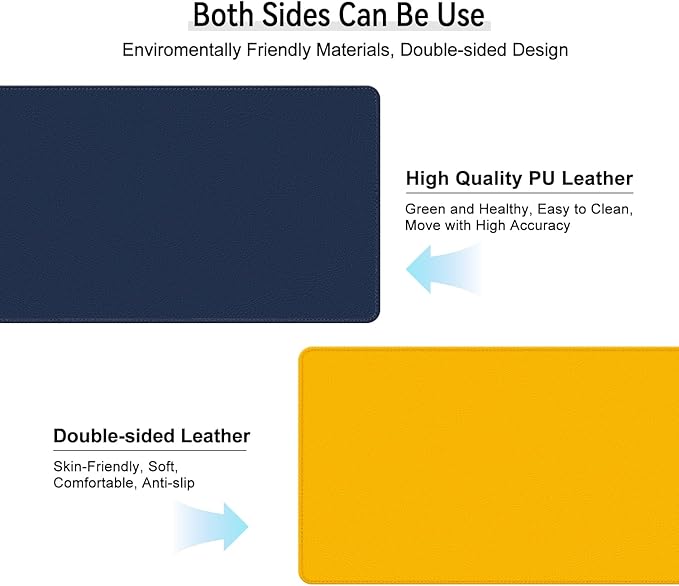 Dual Sided Leather Desk Mat - Waterproof Desk Pad - Ideal for Large Mouse Pad and Desk Mats on Top of Desks (Dark Blue, 33"*13")