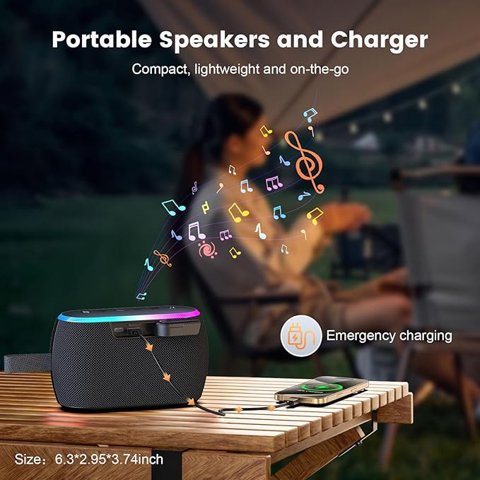Bluetooth Speaker, 40W Portable Wireless with Stereo Bass, Bluetooth 5.3, IPX6 Waterproof Shower Speakers, LED Lights, TWS Pairing, 12H Playtime for Outdoor Beach Party, Ideal Music Gift