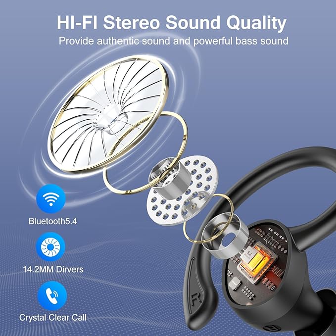 Ear Buds Wireless Bluetooth Earbuds, Bluetooth 5.4 Headphones 68hrs Playtime Sport Earphones with LED Display ENC Noise Cancelling Mic, IPX7 Waterproof Earbuds with Hook for Sports/Workout/Running