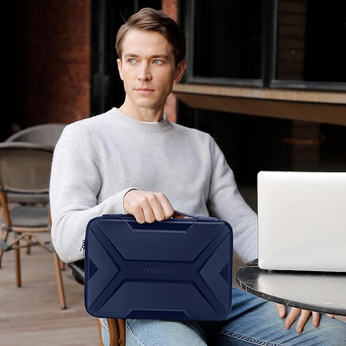 MOSISO 15-16 inch Laptop Hard Case, 15.6 inch Waterproof Shockproof Computer Bag Compatible with MacBook HP Dell,Artistic Geometric EVA Carrying Sleeve Laptop Case Hard Shell with Handle, Navy Blue