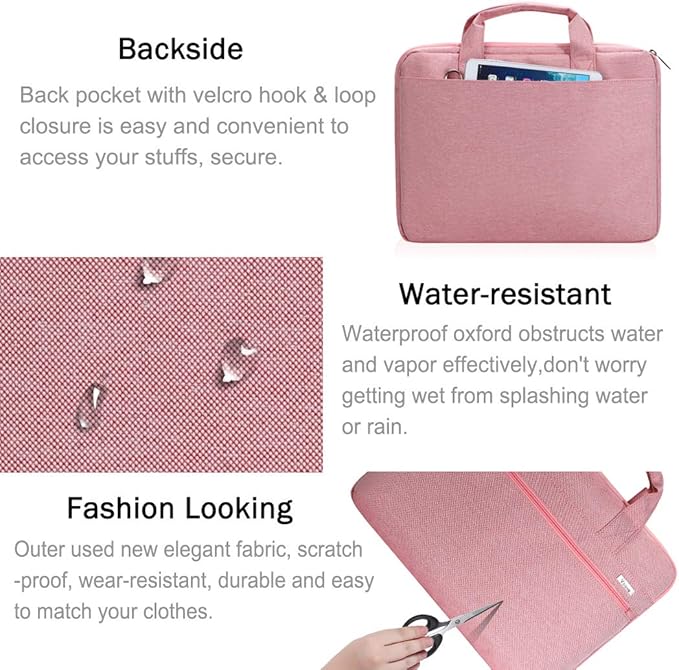 Voova Laptop Bag 15.6 Inch, 360° Protective Computer Case Sleeve Compatible with MacBook Air 15, MacBook Pro 15/16, 15-16” Lenovo Asus Acer Dell Hp, Waterproof Slim Briefcase for Women, Pink