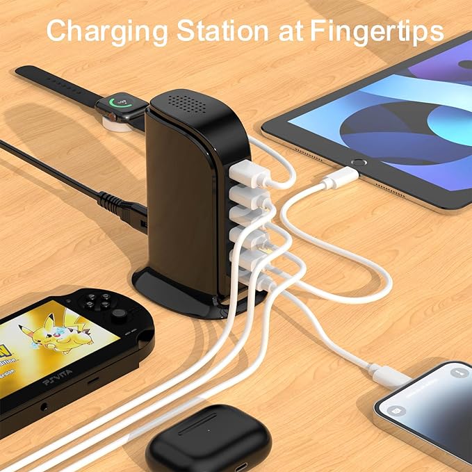 USB Charger Block with Type C, 6-Port Chargers for Multiple Devices, USB Charging Hub with Smart IC, Charger Station for Phone/Tablet/Gaming, Wall Charger Adapter Compact&Portable