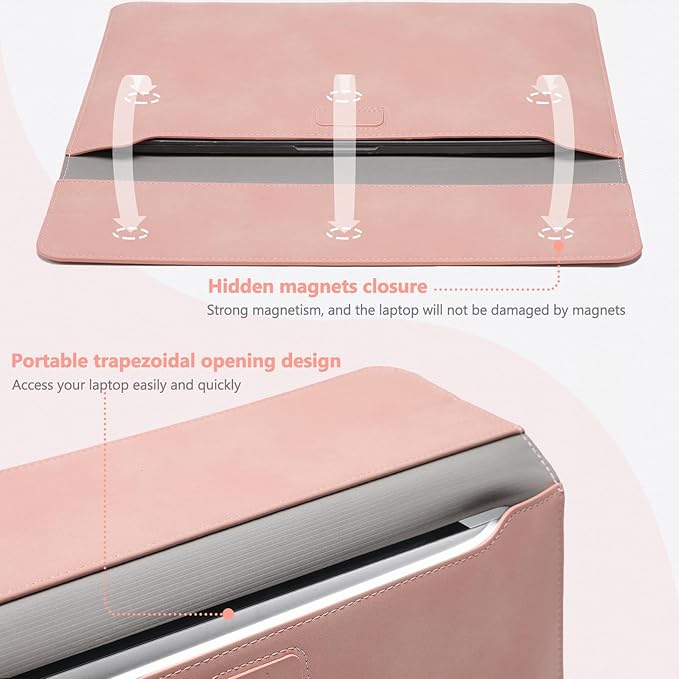 HYZUO 15 Inch Laptop Case Bag Sleeve with Stand for MacBook Air 15 M5 M4 A3241 M3 A3114 M2 A2941 2026-2023, 15" Surface Laptop 7/6/5/4/3, MacBook Pro 15 A1990 A1707 2019-2016, Pink