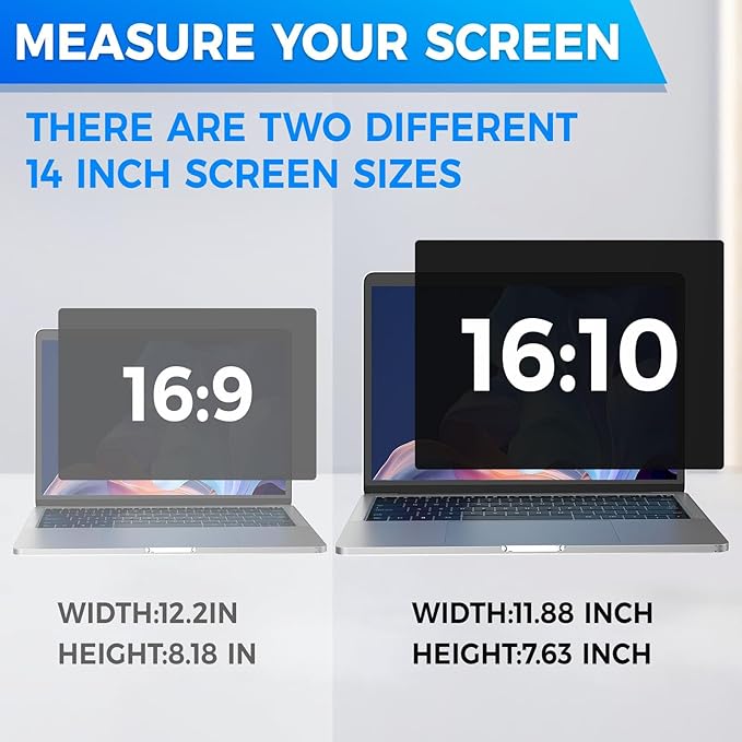 Magnetic Laptop Privacy Screen Filter 14 inch for 16:10 Widescreen Computer Monitor, Removable Anti Blue Light Privacy Shield, Anti-Glare Protector