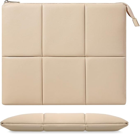 Moko 12.9 Inch Tablet Sleeve Case, Puffy Tablet Bag Fit with iPad Pro 6th/5th/4th 12.9 inch, Surface Pro 9/8 13", New Galaxy Tab S9+/S8+ 12.4, Built-in Elastic Band, PU Leather Carrying Case, Sand